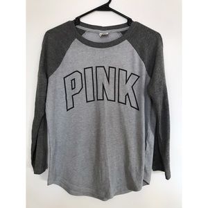 PINK VS Gray 3/4 Sleeve Length Logo Tshirt